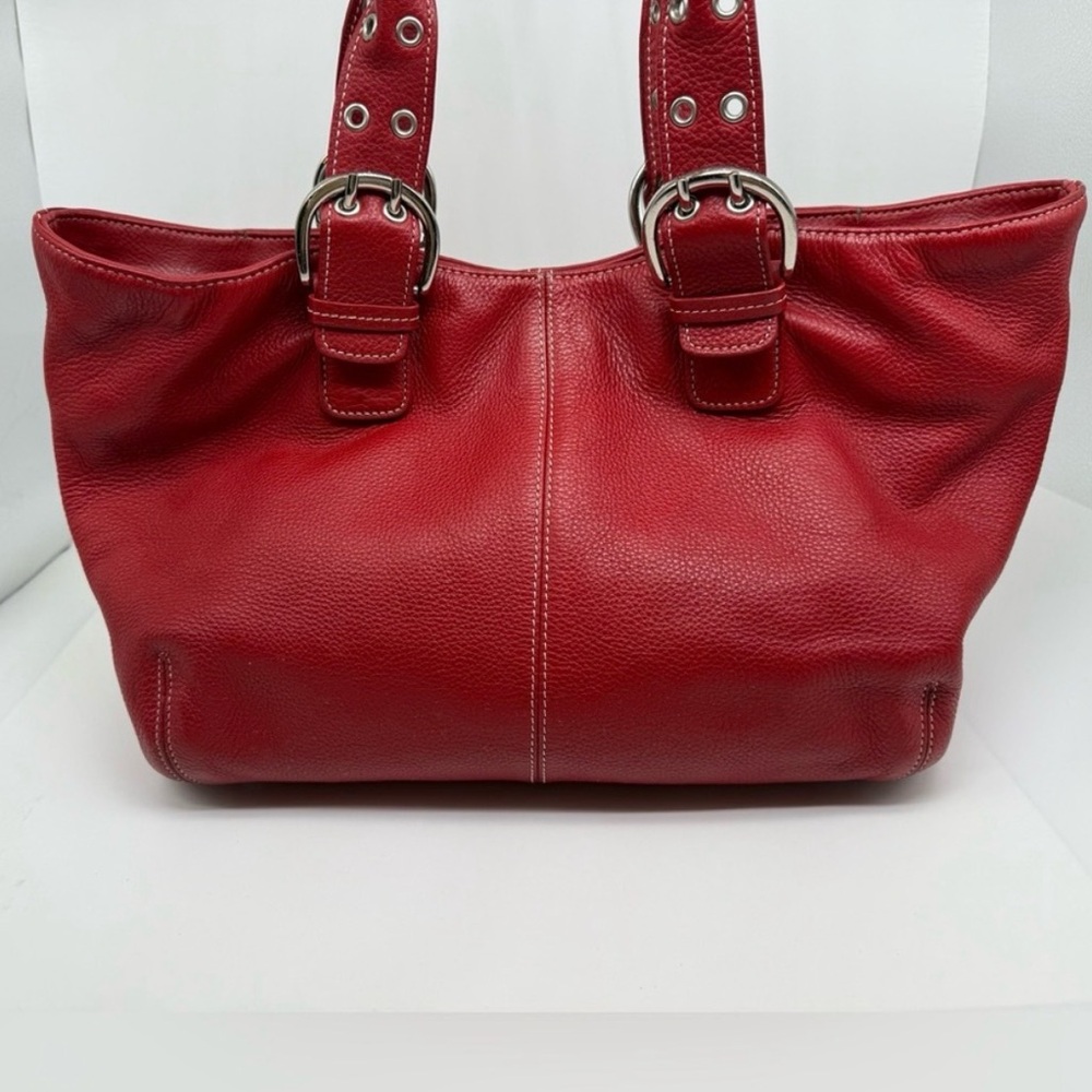 Tignanello Red Pebbled Leather Shoulder Tote